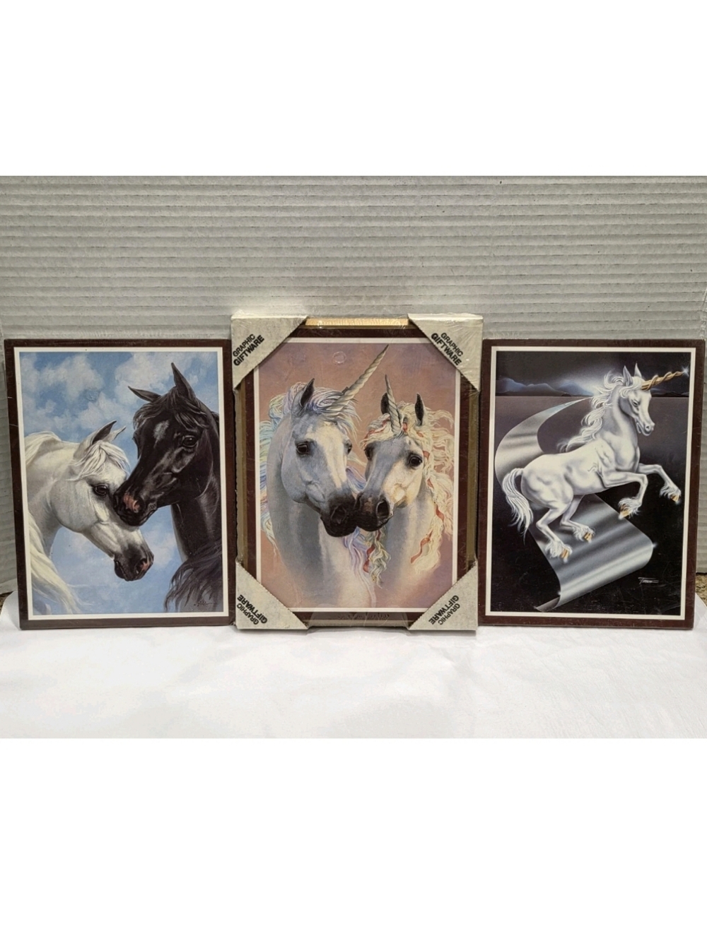 Action Industries Vintage 1986 Lot Of 3 Unicorn&Horse Prints Wall Decor Sealed